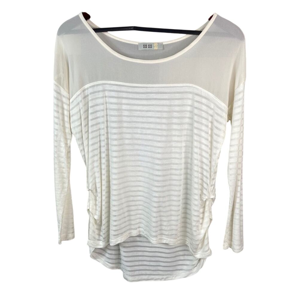Sis Sis White Sheer Striped Long Sleeve Shirt Women's Size Medium